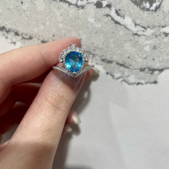 Aqua blue cubic zirconia ring Women silver ring - Picture 5 of 9